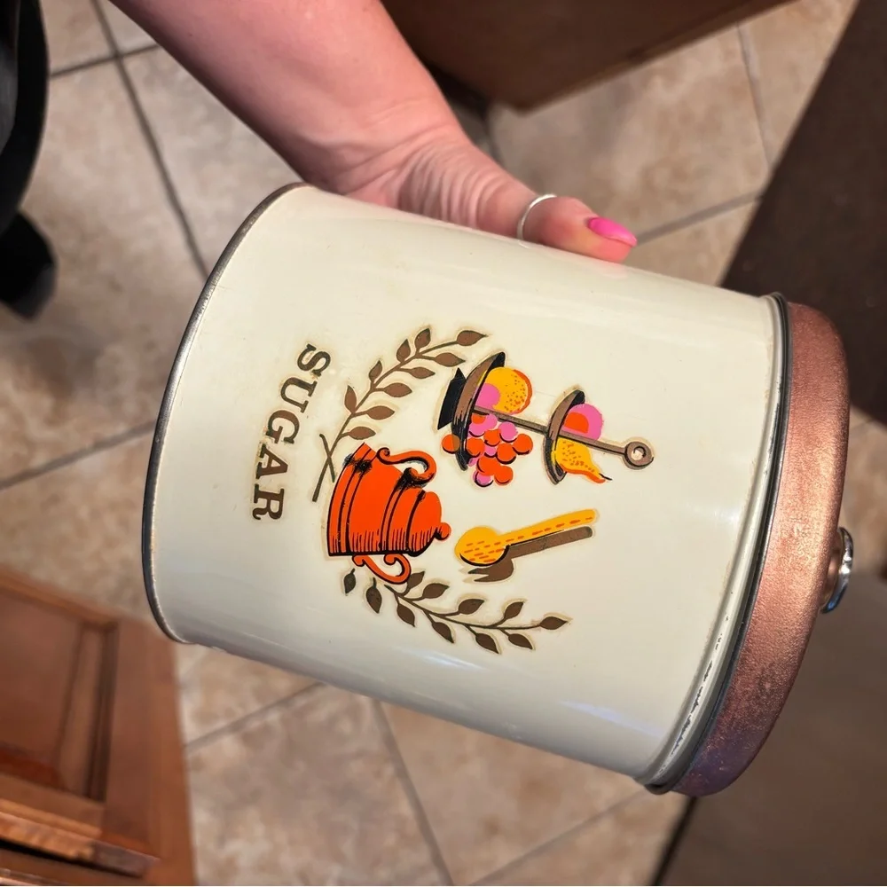 1960s White & Copper 4 Piece Kitchen Canister Set